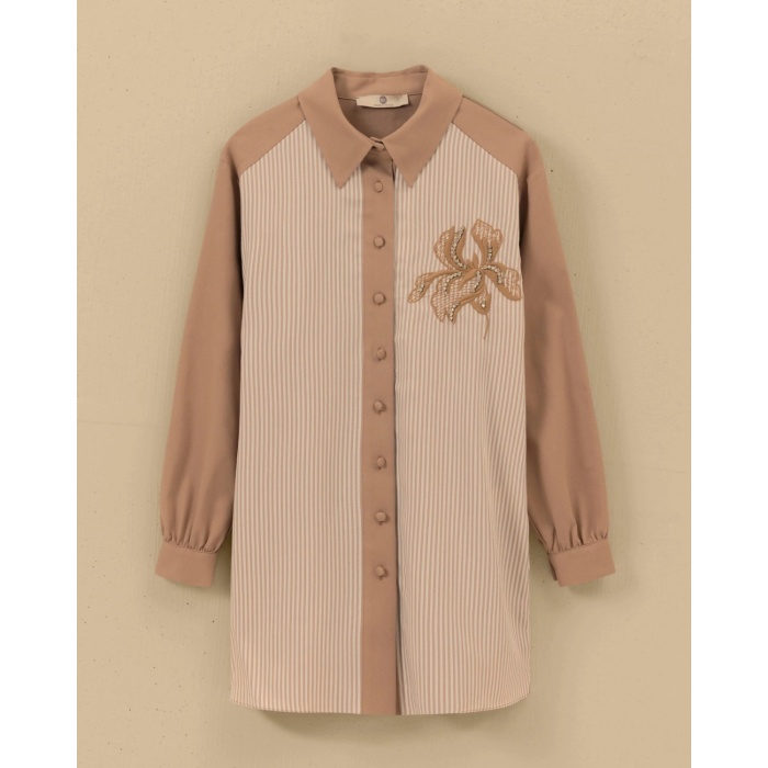 YENİ SEÇİL KADIN nakışlı çizgili tunik 10002421211031