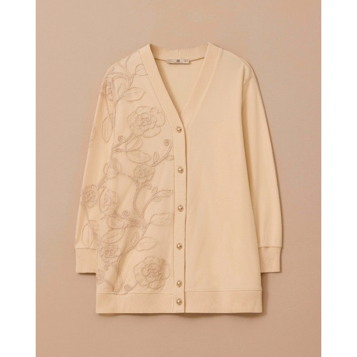 YENİ SEÇİL KADIN v yaka nakışlı düğmeli hırka 10002421111014