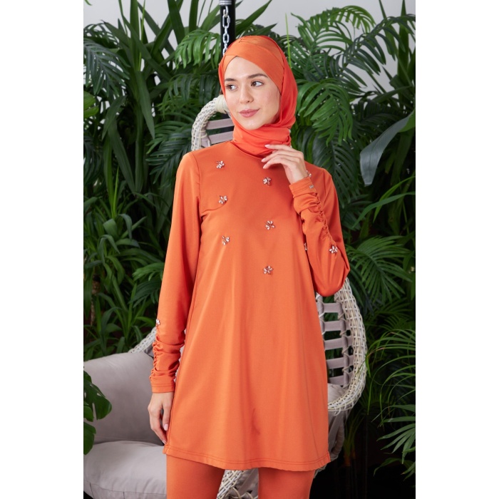 YENİ MOODBASİC KADIN KOLLARI BÜZGÜLÜ TAŞLI TESETTÜR MAYO SW36.256