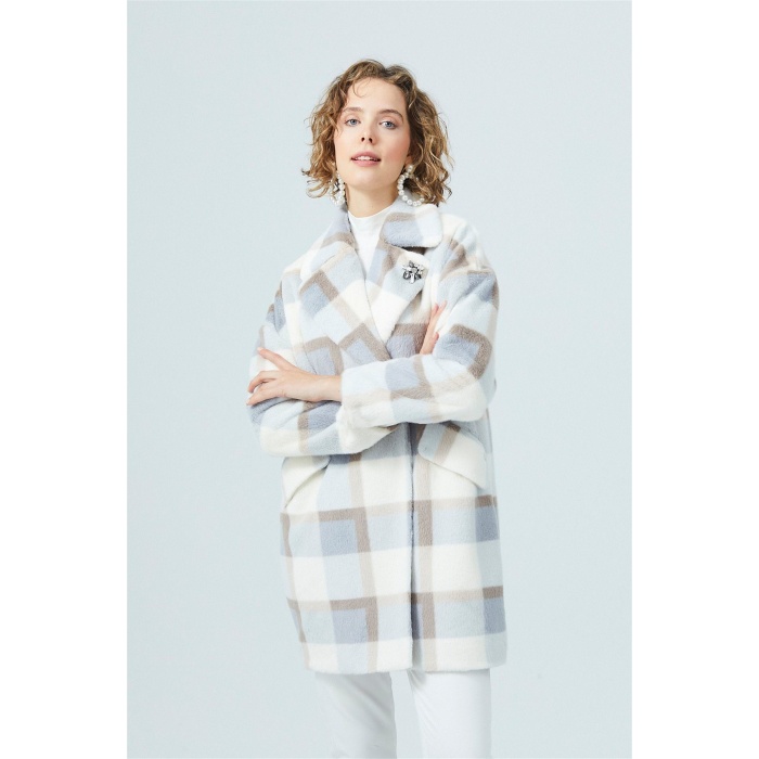 YENİ MOODBASİC KADIN EKOSE KÜRK TAŞLI KABAN MB14.15