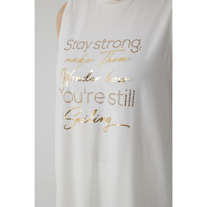 YENİ MOODBASİC KADIN PARLAK  BASKILI SIFIR KOL T-SHİRT MB27.186