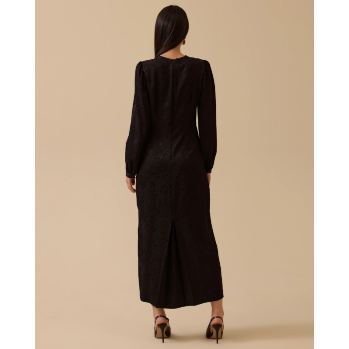 YENİ SEÇİL KADIN desenli boncuk detaylı saten elbise 10002521311005