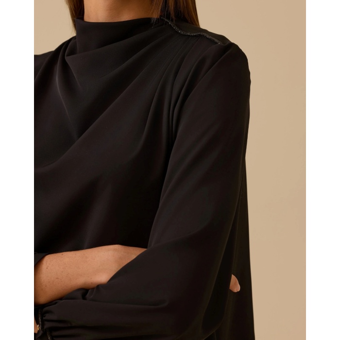 YENİ SEÇİL KADIN dik yaka drape detaylı bluz 10002521810004