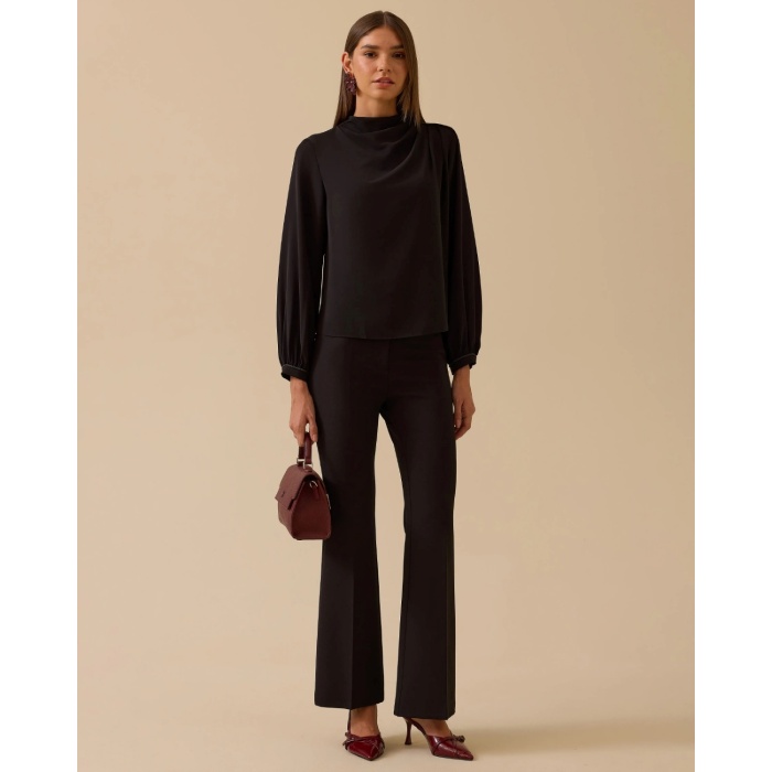YENİ SEÇİL KADIN dik yaka drape detaylı bluz 10002521810004