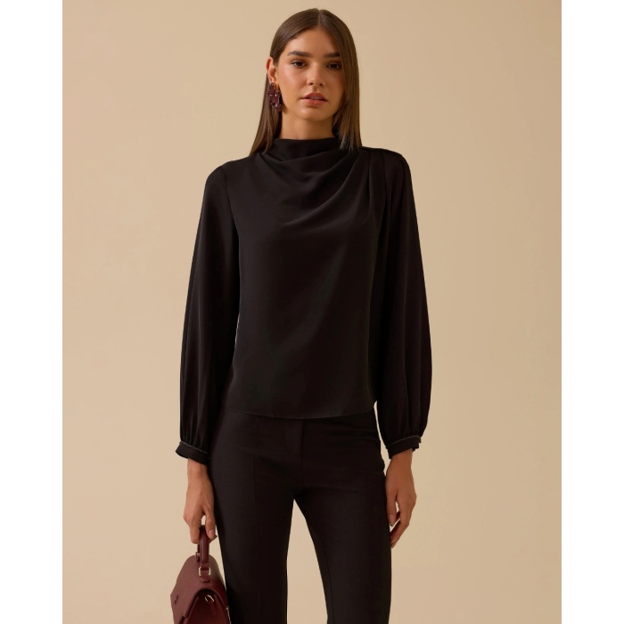 YENİ SEÇİL KADIN dik yaka drape detaylı bluz 10002521810004