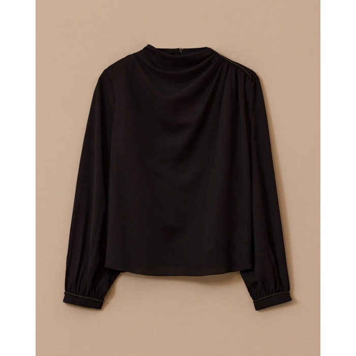 YENİ SEÇİL KADIN dik yaka drape detaylı bluz 10002521810004