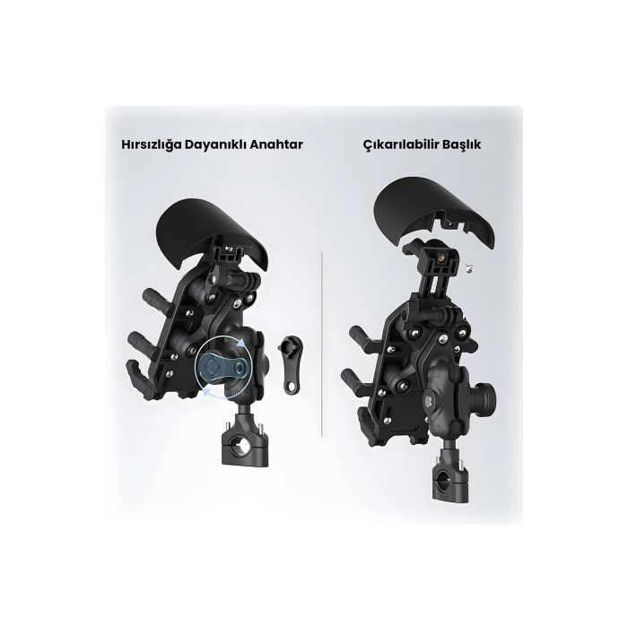Gidon Bağlantılı Güneş Ve Yağmur Korumalı 360° Derece Ayarlanabilir Motosiklet Bisiklet Telefon Tutucu
