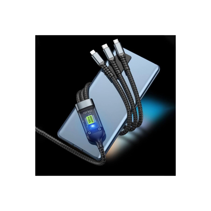 3in1 100w Hızlı Şarj Ve Data Kablosu, 1.2m Halat Örgü Kırılmaz Uç, Usb-c Lightning Micro Uyumlu, Dayanıklı Çoklu Cihaz Şarj Kablosu