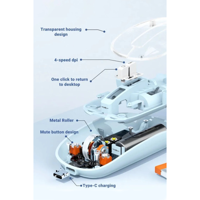 Bluetooth Usb Çift Modlu Sessiz Mouse, Şeffaf Mıknatıslı Kapaklı, Type-c Şarjlı, Dpı Ayarlı, Kablosuz 10m Çekim Mesafeli, Masaüstü Kısayol Tuşlu, Taşınabilir Şarjlı Mouse Siyah