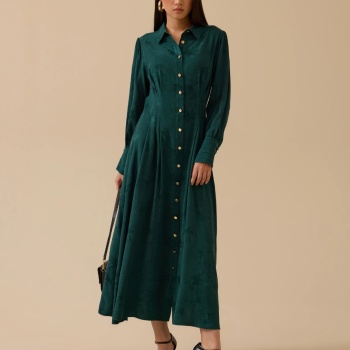 YENİ SEÇİL KADIN çiçek desenli pile detaylı jakar elbise10002521311008