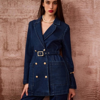 YENİ SEÇİL KADIN cepli kemerli jean ceket 10002522211002