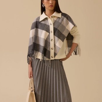 YENİ SEÇİL KADIN şal görünümlü ekose desenli triko hırka 10002521711004