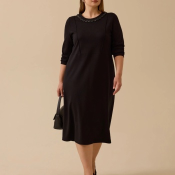 YENİ SEÇİL KADIN büyük beden taşlı yaka detaylı elbise 10002521314002