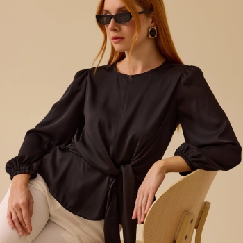 YENİ SEÇİL KADIN bağlamalı uzun kollu saten bluz 10002511810019