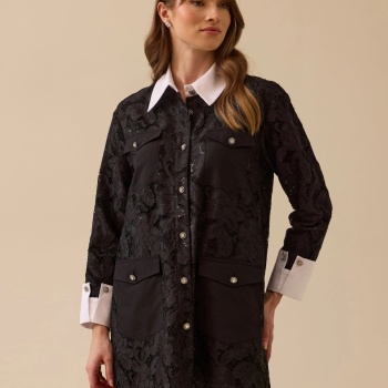 YENİ SEÇİL KADIN desenli dantel detaylı düğmeli gömlek 10002511511011