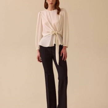 YENİ SEÇİL KADIN bağlamalı uzun kollu saten bluz 10002511810019