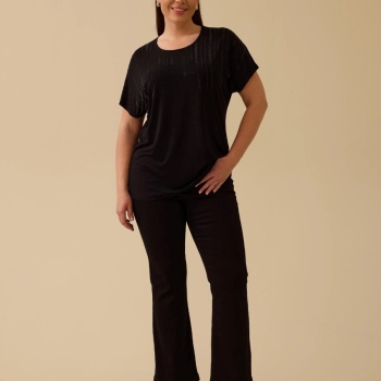 YENİ SEÇİL KADIN büyük beden taşlı kısa kollu tişört 10002512414001