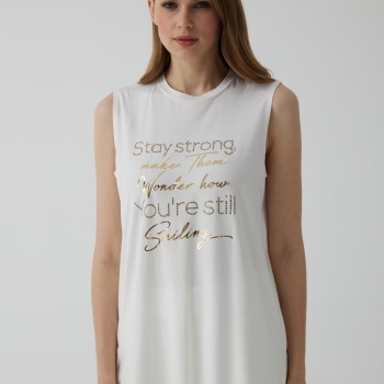 YENİ MOODBASİC KADIN PARLAK  BASKILI SIFIR KOL T-SHİRT MB27.186