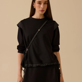 YENİ SEÇİL KADIN çizgi detaylı bağcıklı sweatshirt 10002522311017