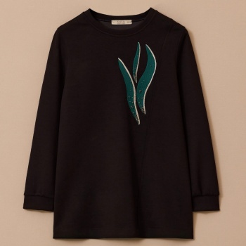 YENİ SEÇİL KADIN büyük beden desenli taş i̇şlemeli sweatshirt 10002522314007