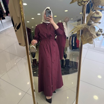 YENİ FUAT GÜRŞEN KADIN BELDEN BAĞCIKLI İŞLEME DETAYLI ELBİSE 25K4103