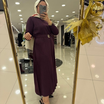 YENİ NİLİWİ KADIN SOL TARAFI PİLELİ TRİKO ELBİSE 3093