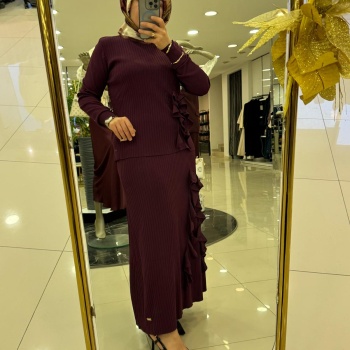 YENİ NİLİWİ KADIN ENİNE FIRFIRLI ETEK BLUZ TAKIM 3081