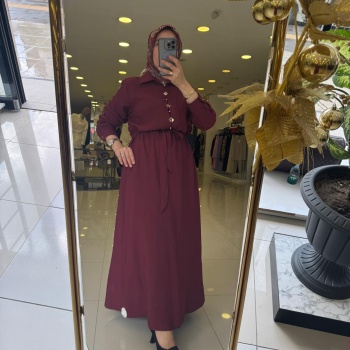 YENİ FUAT GÜRŞEN KADIN BELDEN BAĞCIKLI İŞLEME DETAYLI ELBİSE 25K4102