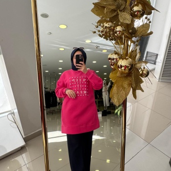 YENİ MOODBASİC KADIN TAŞLI YAZILI İÇİ TÜYLÜ TUNİK MB21.250