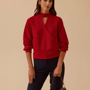 YENİ SEÇİL KADIN pencere detaylı dik yaka triko bluz 10002521710032