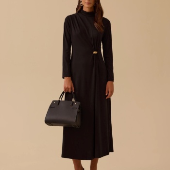 YENİ SEÇİL KADIN metal aksesuarlı drapeli elbise 10002521311028