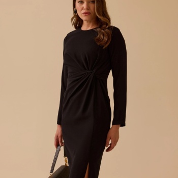 YENİ SEÇİL KADIN drapeli midi boy şık krep elbise 30002521318002