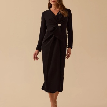 YENİ SEÇİL KADIN taş detaylı drapeli midi boy şık elbise 30002521318003