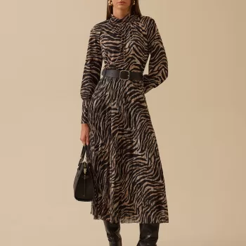 YENİ SEÇİL KADIN zebra desenli kemerli elbise 10002521310016