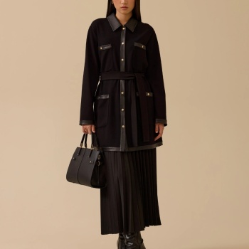 YENİ SEÇİL KADIN kuşaklı suni deri garnili düğmeli ceket 10002521111007