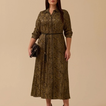 YENİ SEÇİL KADIN büyük beden kuşaklı desenli elbise 10002521314011