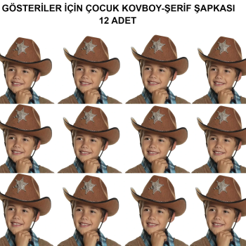 Kovboy Şerif Şapkası Kahve 12 Adet - Kostüm, Parti Ve Gösteri Şapkası