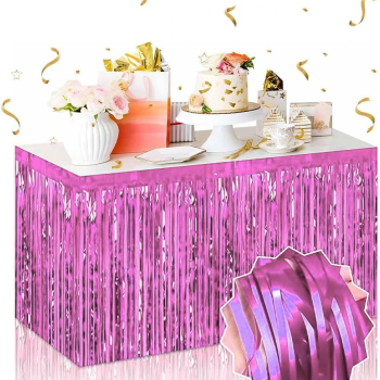 Kendinden Yapışkanlı Pembe Metalize Püsküllü Masa Eteği – 75 X 275 Cm Parti Süslemesi