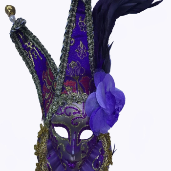 Çıngıraklı Dekoratif Tüylü Seramik Maske Mor Renk