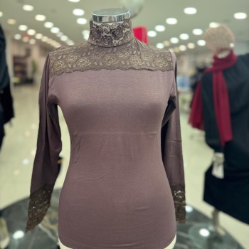 ENSAR GİYİM KADIN Dantelli Balıkçı Yaka Uzun Kol Likralı Penye Mevsimlik Uzun Kol Body