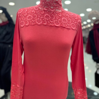 ENSAR GİYİM KADIN Dantelli Balıkçı Yaka Uzun Kol Likralı Penye Mevsimlik Uzun Kol Body