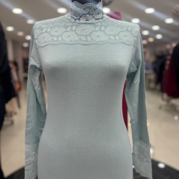 ENSAR GİYİM KADIN Dantelli Balıkçı Yaka Uzun Kol Likralı Penye Mevsimlik Uzun Kol Body