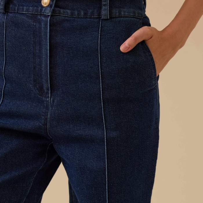 YENİ SEÇİL KADIN şerit detaylı cepli bol paça jean pantolon 10002522211003