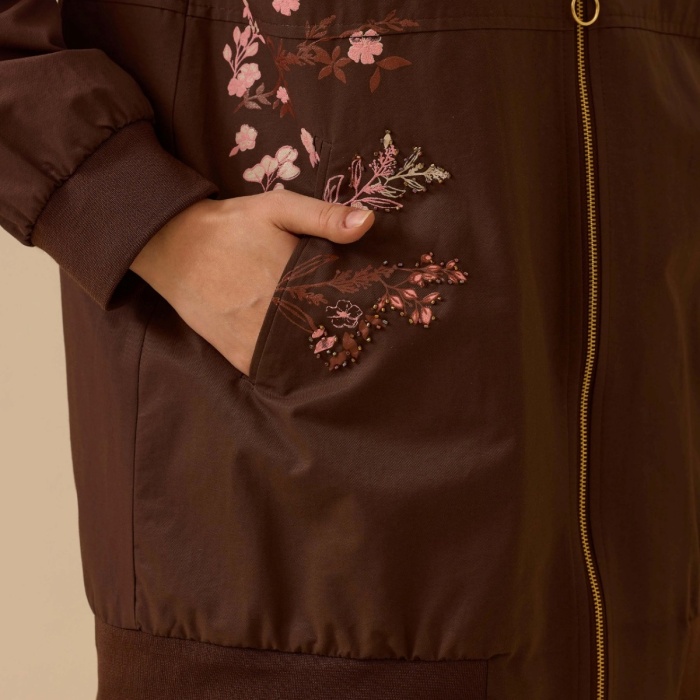 Yeni Seçil Kadın baskılı fermuar detaylı cepli ceket 10002421111015