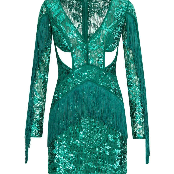 YENİ SEÇİL İLMİO KADIN PENCERE DETAYLI PÜSKÜLLÜ DAR FORM MİNİ BOY ABİYE 16230109502386