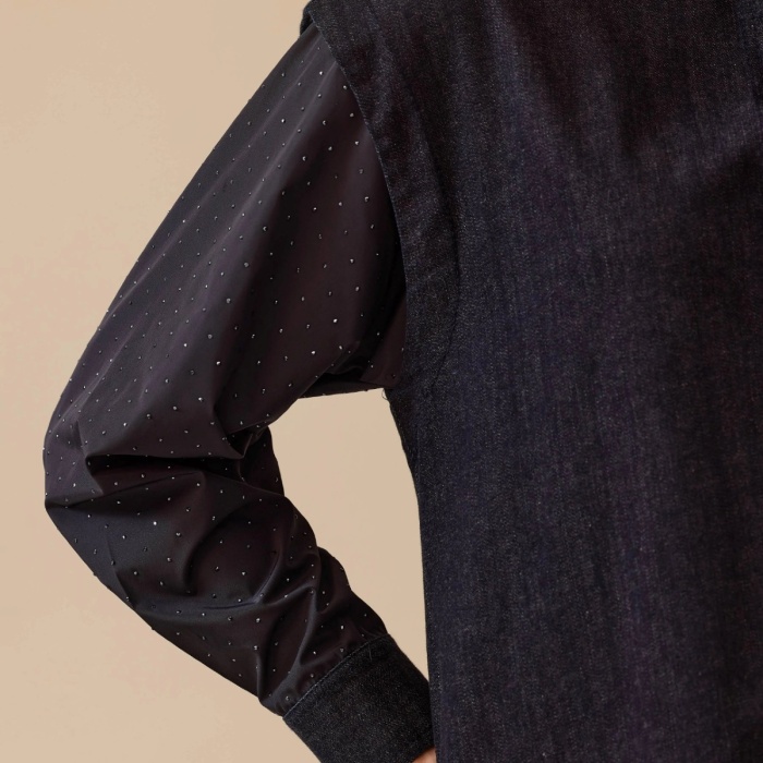 YENİ SEÇİL KADIN çift kumaşlı taş detaylı jean gömlek 10002512211001