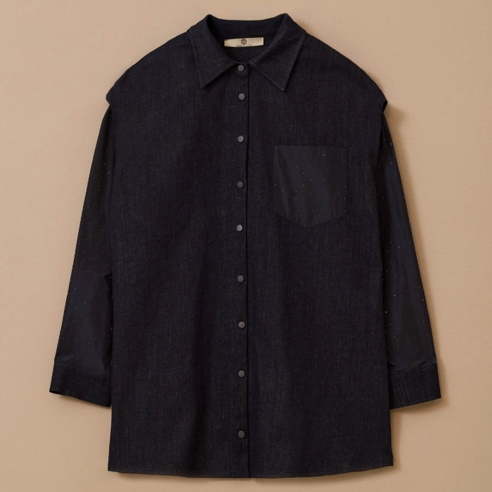 YENİ SEÇİL KADIN çift kumaşlı taş detaylı jean gömlek 10002512211001