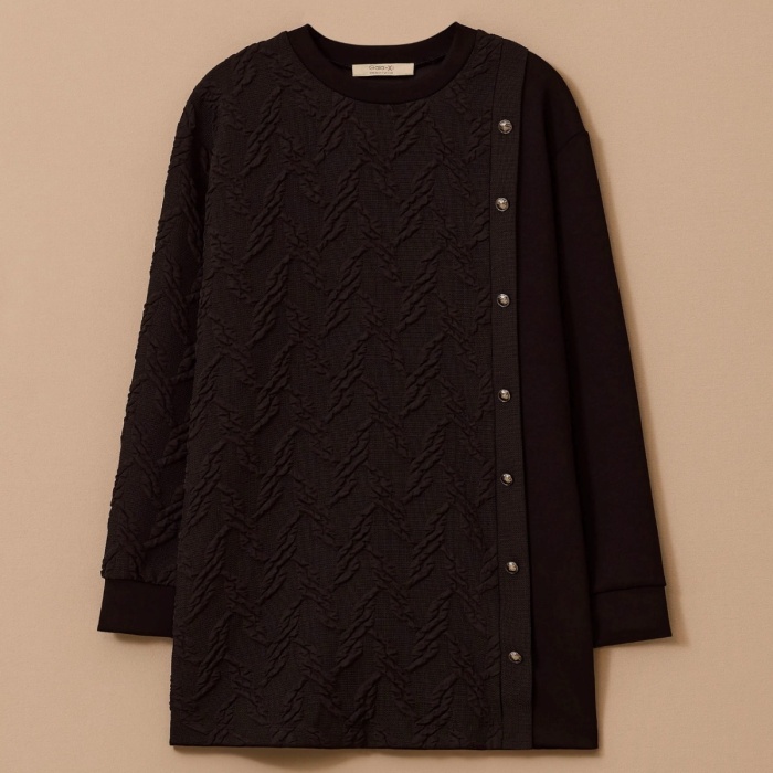 YENİ SEÇİL KADIN büyük beden dokulu düğme detaylı sweatshirt 10002522314009
