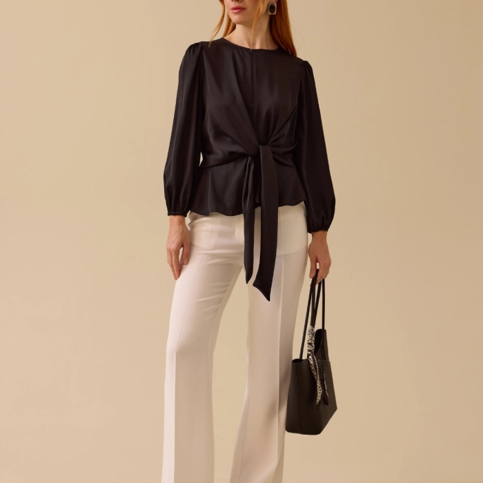 YENİ SEÇİL KADIN bağlamalı uzun kollu saten bluz 10002511810019