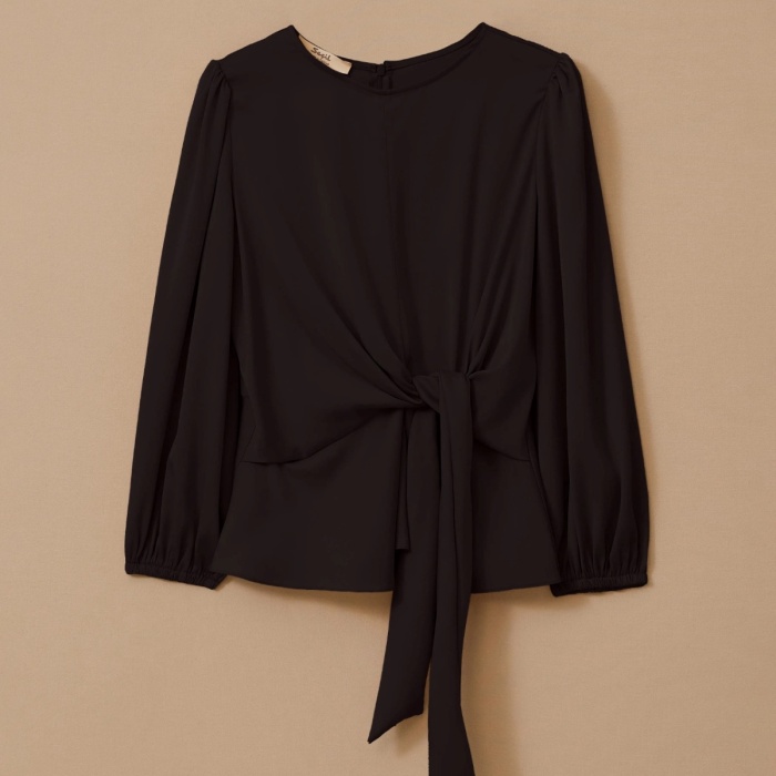 YENİ SEÇİL KADIN bağlamalı uzun kollu saten bluz 10002511810019